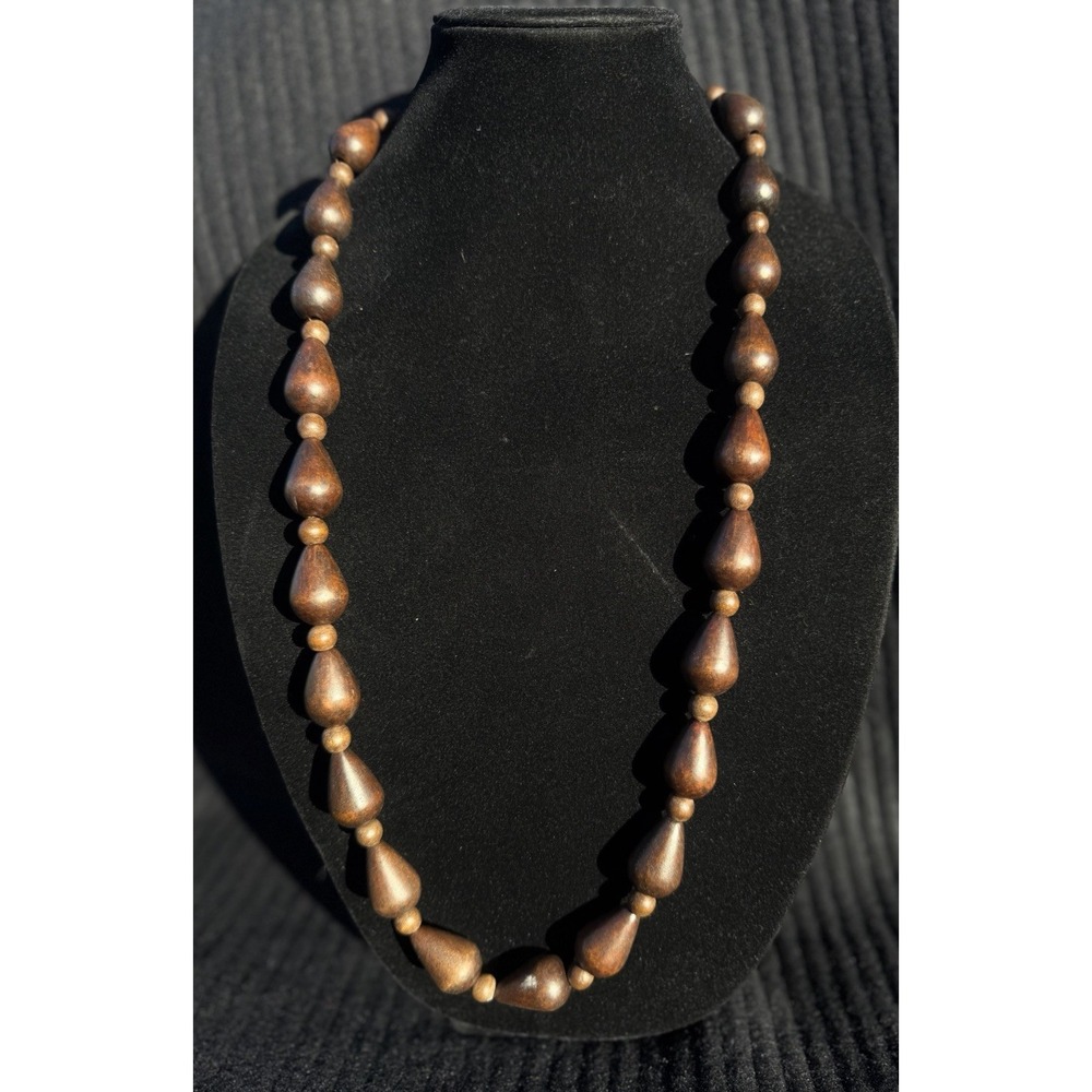 🤎 Vintage Hand-Carved Wooden Bead Necklace | Boho Statement Earthy Style 🤎